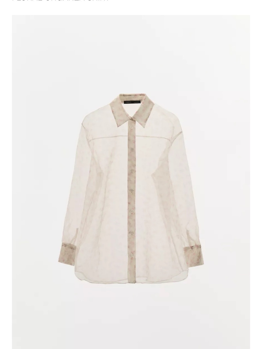 Sheer Button-Down Blouse in Light Cream with Floral Detailing